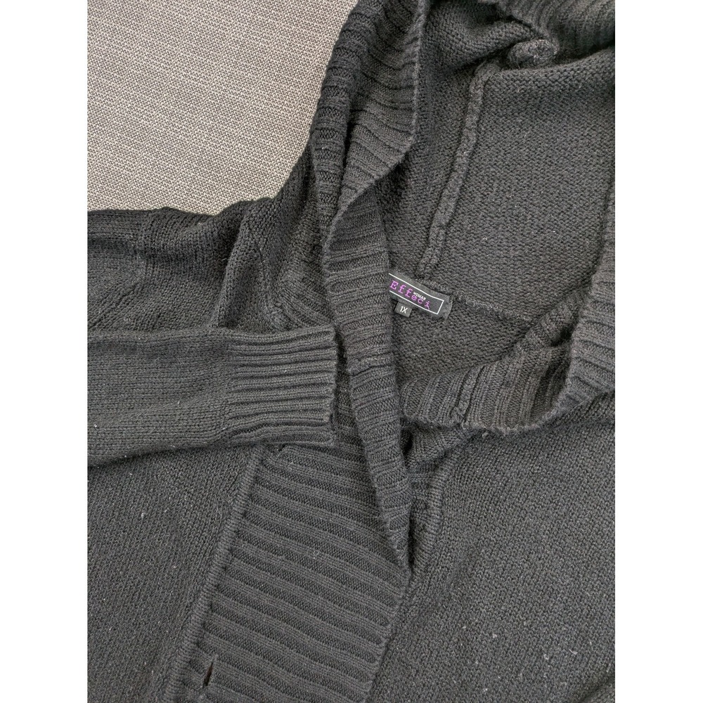Effeci Cardigan Sweater Womens 1X Gray Hooded Button Front Long Sleeve Pockets